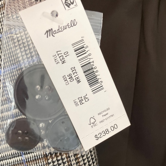 Madewell Italian Wool Fabric Houndstooth Plaid Blazer w/Contrast Felted Collar - Picture 3 of 16